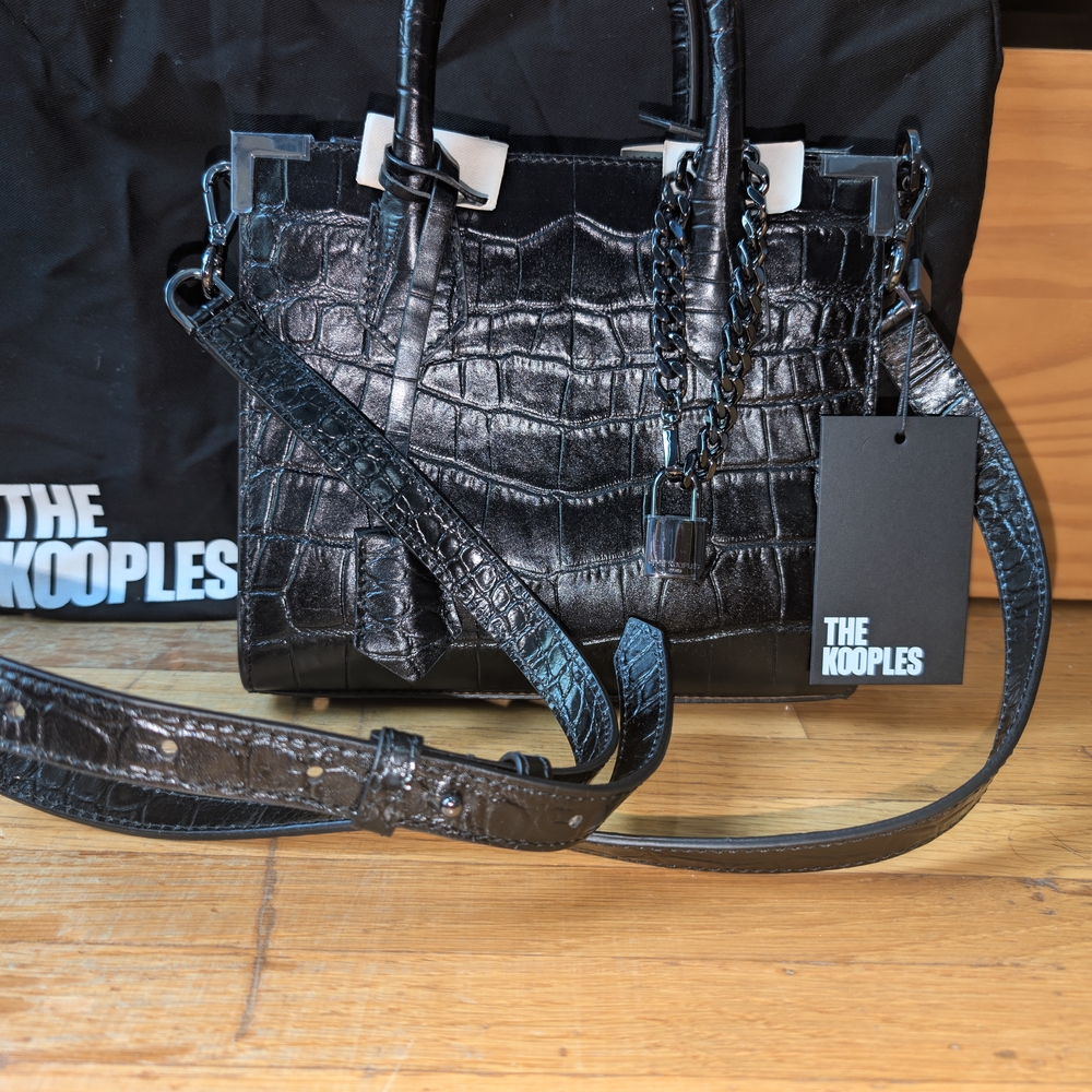The Kooples Black Crocodile-Embossed Satchel - Picture 5 of 13